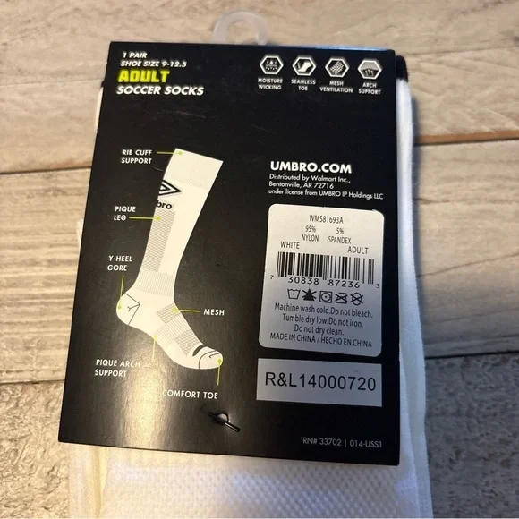 Umbro Adult Soccer Socks (Shoe Size 9-12.5) 1 Pair Wicking White NEW - Picture 7 of 11